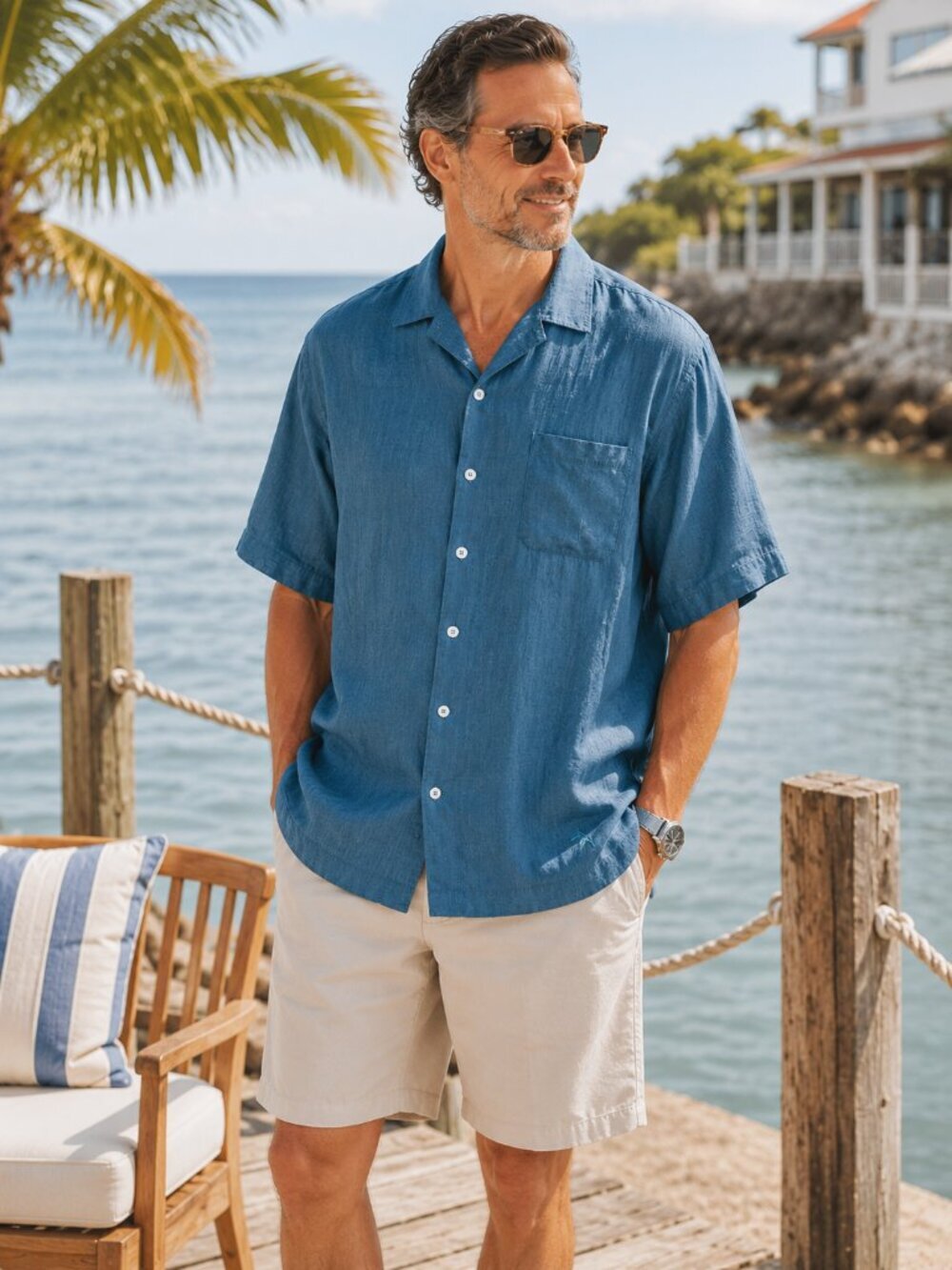 Tommy Bahama 100% Linen Camp Shirt Large Tall Blue Resort Island Button Up